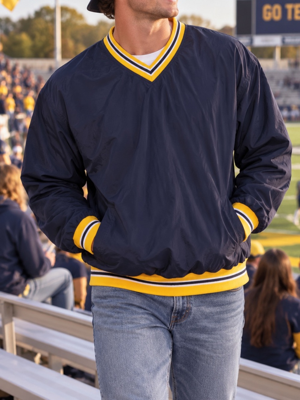 Russell Athletic Pullover Windbreaker Jacket XXL Navy Yellow